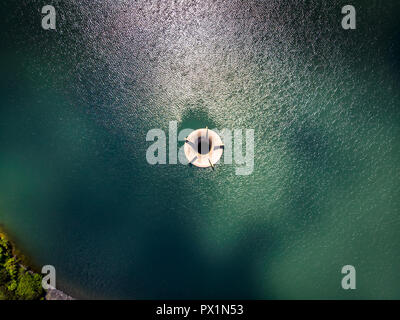 Aerial drone shot of a overflow on a water reservoir Stock Photo
