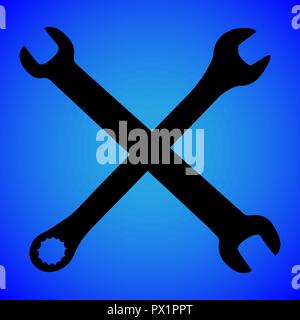 wrench silhouette isolated on blue background vector illustration Stock Vector