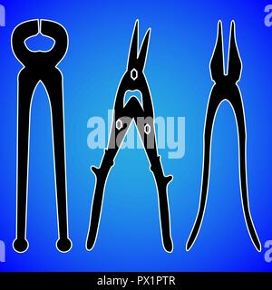 pliers nippers silhouette isolated on blue background vector illustration Stock Vector