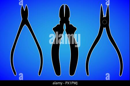 pliers nippers silhouette isolated on blue background vector illustration Stock Vector
