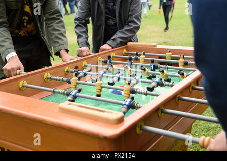 People Playing Enjoying Foosball Table Soccer Game Recreation Leisure Stock Photo