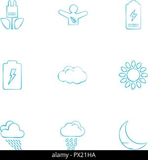 battery , moon , crecent , ecology , sun , cloud , rain , weather , icon, vector, design,  flat,  collection, style, creative,  icons , sky , pointer  Stock Vector