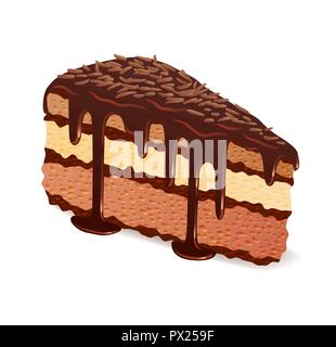 Piece of chocolate cake with glaze and topping Stock Vector