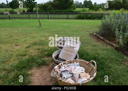 Historical way of washing clothes in 18 century Texas Stock Photo