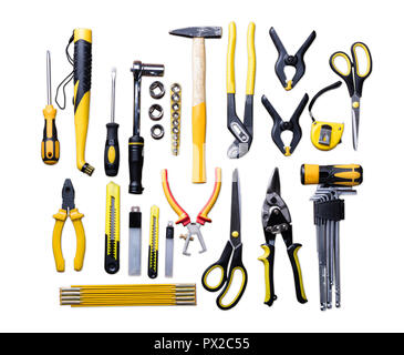 Elevated View Of Various Construction Tools On White Background Stock Photo