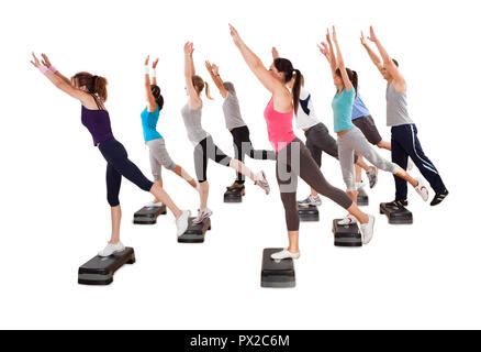 Group Of Diverse People Doing Stretching Exercise Over White Background Stock Photo