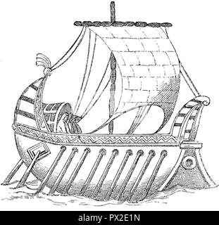 Ship from the 9th century. From a miniature manuscript in the Bibl. in Paris. After Witt, 'Chroniqueurs', Stock Photo