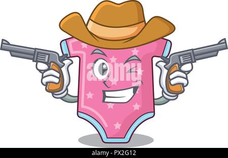 Cowboy character baby clothes hanging on clothesline Stock Vector