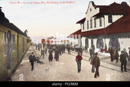 Gateway to Goldfield, Twenty Minutes at Las Vegas, Nevada, antique postcard Stock Photo