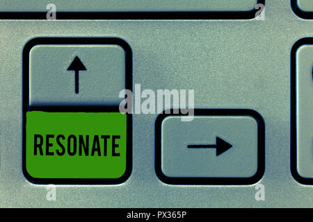 Writing note showing Resonate. Business photo showcasing produce or be ...