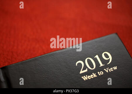 2019 Calendar on red leather Stock Photo