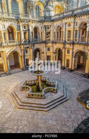 Tomar, Portugal -  Cloister of D. Joao III, courtyard in the 12th-century Convent of Christ in Tomar, Portugal UNESCO World Heritage Site. Stock Photo