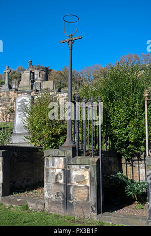 The last original gas lampost in Edinburgh, dated 1838, still in its original location in New Calton Burial Ground. Stock Photo