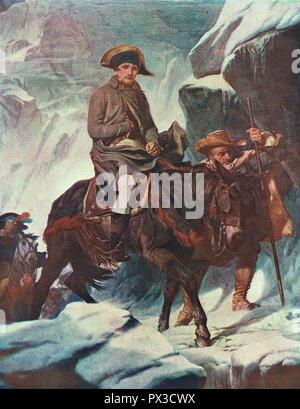 Napoleon Bonaparte Crossing the Swiss Alps into Italy in 1800, after Paul Delaroche (1797-1856). Stock Photo