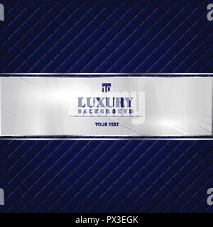 Luxury invitation blue background with a pattern of squares texture and silver ribbon banner. Vector illustration Stock Vector