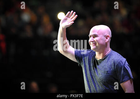 Prague, Czech Republic. 18th Oct, 2018. Double winner of Davis Cup Radek Stepanek say goodbye to his tennis career on October 18 at the O2 arena in Prague in the Czech Republic. The star guest of the event will be Andre Agassi of United States. Credit: Slavek Ruta/ZUMA Wire/Alamy Live News Stock Photo