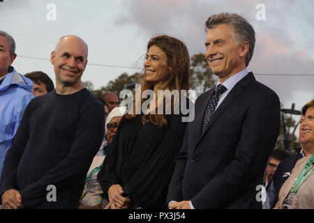 Mauricio Macri, president of Argentina, Thomas Bach, president of IOC and authorities during closing ceremony of 3th Youth Olympic Games of Buenos Aires, Argentina.  Stock Photo