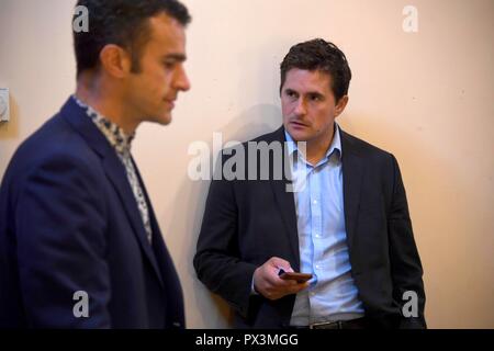 Dorchester, UK. 19th Oct 2018. Johnny Mercer MP arrives at Dorchester Literary Festival Credit: Finnbarr Webster/Alamy Live News Stock Photo