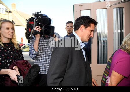 Dorchester, UK. 19th Oct 2018. Johnny Mercer MP arrives at Dorchester Literary Festival Credit: Finnbarr Webster/Alamy Live News Stock Photo