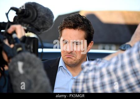 Dorchester, UK. 19th Oct 2018. Johnny Mercer MP arrives at Dorchester Literary Festival Credit: Finnbarr Webster/Alamy Live News Stock Photo