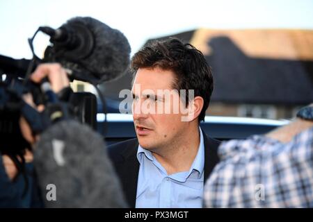 Dorchester, UK. 19th Oct 2018. Johnny Mercer MP arrives at Dorchester Literary Festival Credit: Finnbarr Webster/Alamy Live News Stock Photo