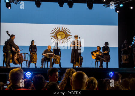 Buenos Aires, Buenos Aires, Argentina. 18th Oct, 2018. The Argentine National Anthem, was sung by Soema Montenegro. Credit: Roberto Almeida Aveledo/ZUMA Wire/Alamy Live News Stock Photo