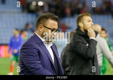 Vigo; Spain. 20 Oct; 2018. La Liga match between Real Club Celta de Vigo and Deportivo Alaves in Balaidos stadium; Head coach Antonio Mohamed, Vigo; final score 0-1. Credit: Brais Seara/Alamy Live News Stock Photo