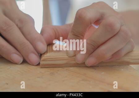 Close Up of Female Wood Worker Working Stock Photo