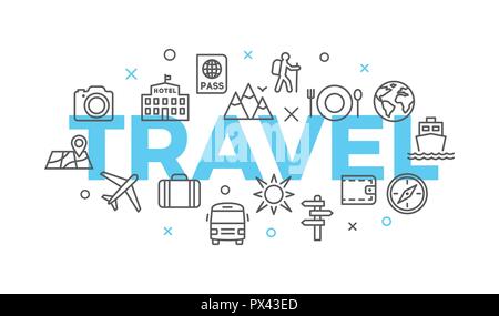 TRAVEL Concept with icons and signs Stock Vector