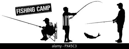 Fishing silhouettes on white background, vector illustration Stock Vector