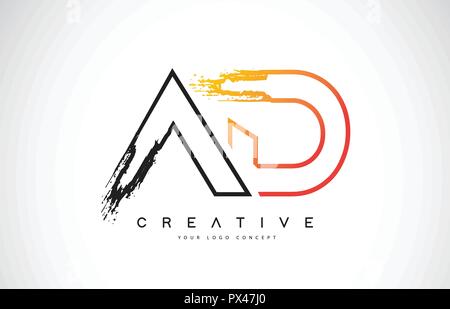 AD Creative Modern Logo Design Vetor with Orange and Black Colors. Monogram Stroke Letter Design. Stock Vector