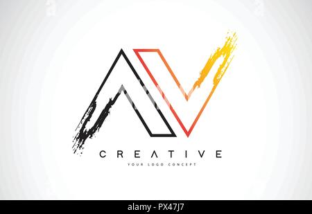 AV Creative Modern Logo Design Vetor with Orange and Black Colors. Monogram Stroke Letter Design. Stock Vector