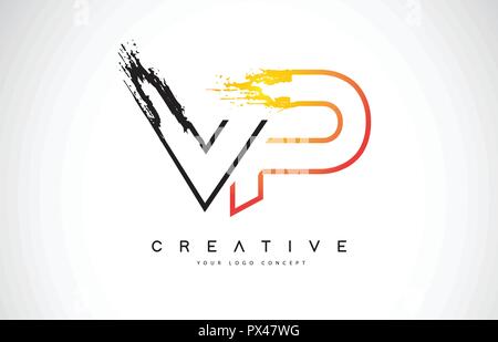 VP Creative Modern Logo Design Vetor with Orange and Black Colors. Monogram Stroke Letter Design. Stock Vector