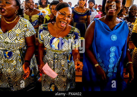 Celebration for the 20th anniversary of Radio Maria in Cristo Risorto de Hedzranawoe catholic parish church, LomÃ©, Togo. Stock Photo