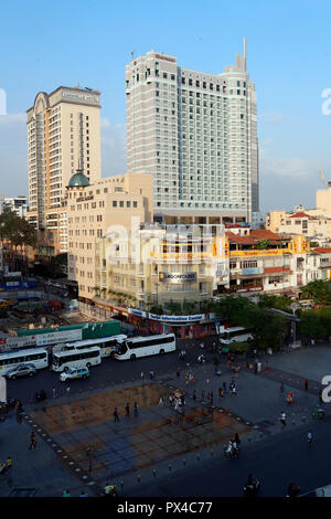 Nguyen Hue Street. District 1.  Caravelle and Sheraton hotels.  Saigon. Vietnam. Stock Photo