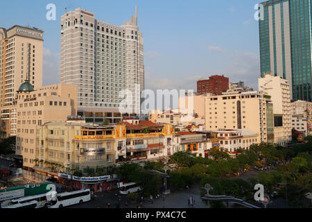 Nguyen Hue Street. District 1.  Caravelle and Sheraton hotels.  Ho Chi Minh City (Saigon). Vietnam. Stock Photo