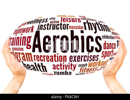 Aerobics word cloud hand sphere concept on white background. Stock Photo