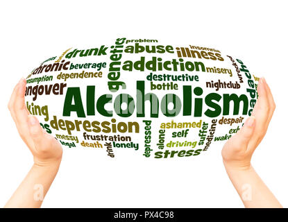 Alcoholism word cloud hand sphere concept on white background. Stock Photo