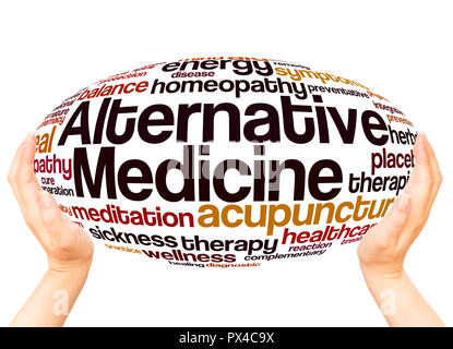 Alternative Medicine word cloud hand sphere concept on white background. Stock Photo
