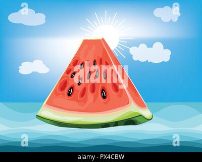 watermelon slices in white dish.Vector image of beautiful watermelon slices on gray background. Stock Vector