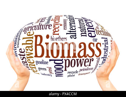 Biomass word cloud hand sphere concept on white background. Stock Photo