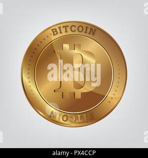 Golden Bitcoin cryptography digital currency coins. Vector illustration of Bitcoin. Stock Vector
