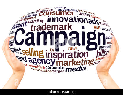Campaign word cloud hand sphere concept on white background. Stock Photo