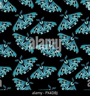 Night moth seamless pattern.. Butterfly pattern. Vector illustration of a butterfly on a black background. Use on the T-shirt and textile Stock Vector