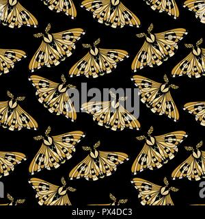Night moth seamless pattern.. Butterfly pattern. Vector illustration of a butterfly on a black background. Use on the T-shirt and textile Stock Vector