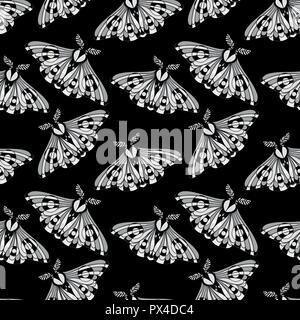 Night moth seamless pattern.. Butterfly pattern. Vector illustration of a butterfly on a black background. Use on the T-shirt and textile Stock Vector