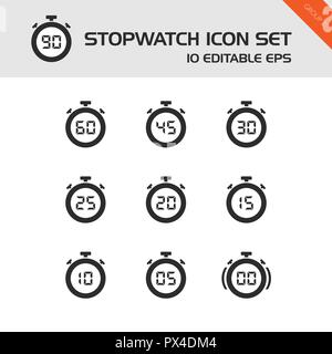 Stopwatch icons set on a white background. Vector illustration. Second group Stock Vector