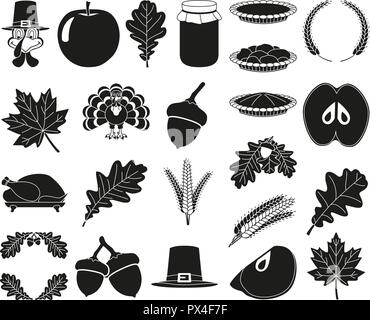 23 black and white thanksgiving elements set Stock Vector