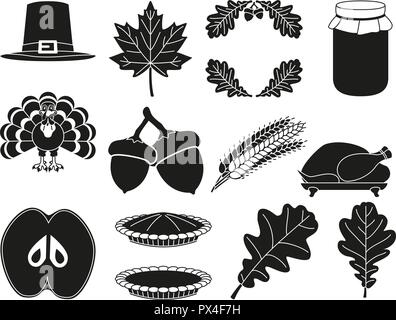 13 black white thanksgiving silhouette elements Stock Vector