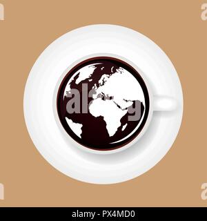 world map in coffee cup vector illustration EPS10 Stock Vector